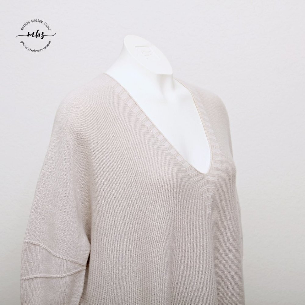 Stefanel V Neck Long Sleeve Wool Blend Oversized Sweater Dress - Picture 4 of 11
